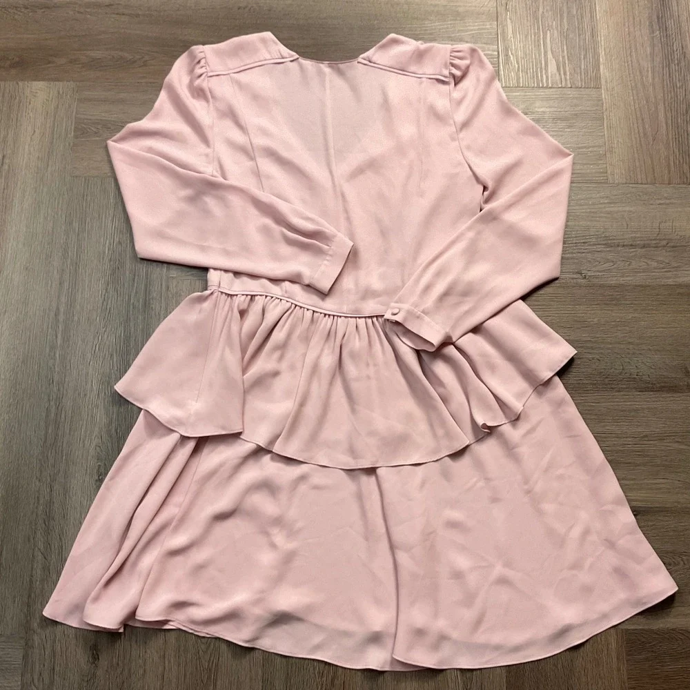 Rebecca Minkoff Jina V‎ Neck Tiered Ruffle Long Sleeve Dress Womens 0 Pale Pink